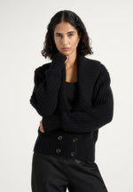Makayla - Shawl Collar Rib Knit Cardigan - Black