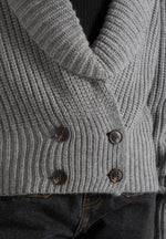 Makayla - Shawl Collar Rib Knit Cardigan - Grey