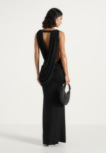Livia - Chain Drape Open Back Maxi Dress - Black
