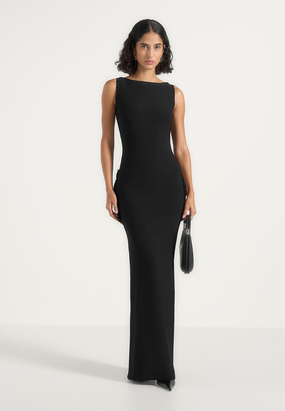 Livia - Chain Drape Open Back Maxi Dress - Black