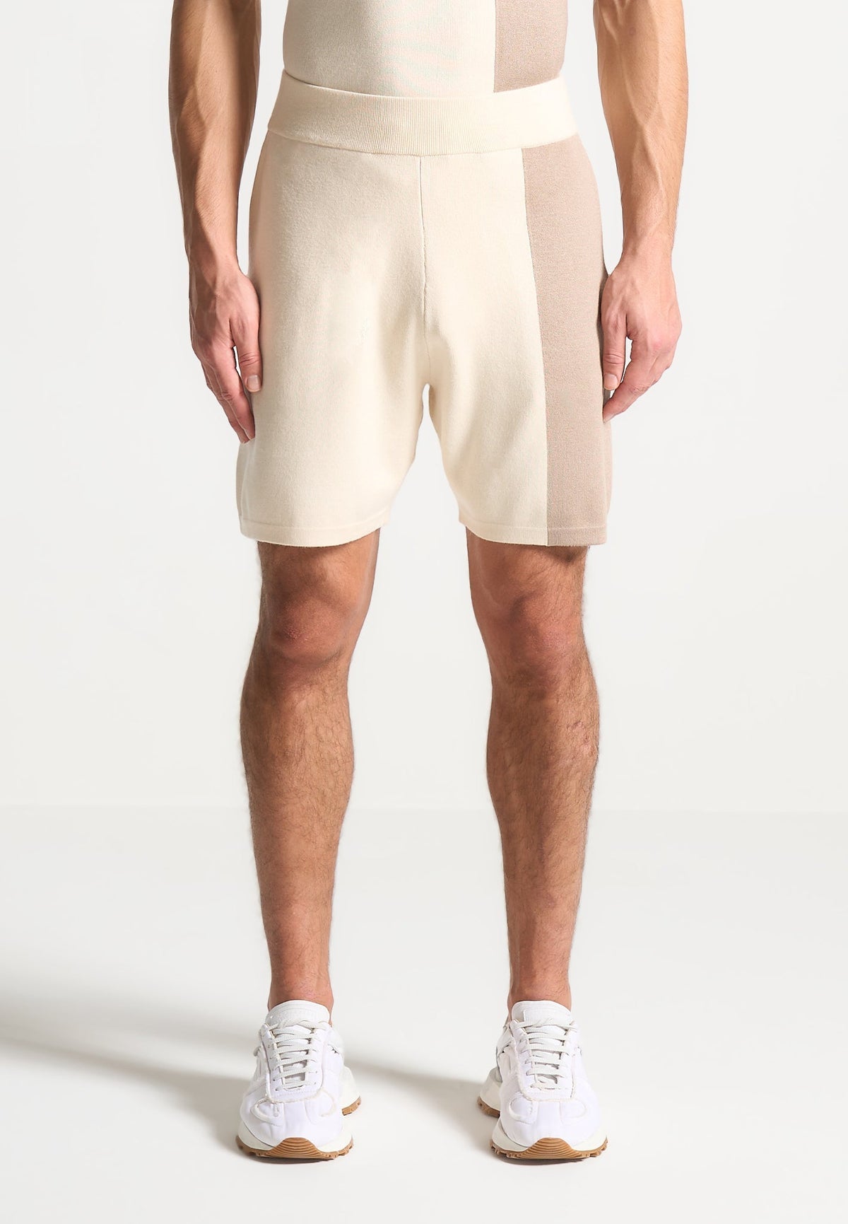 Colour Block Knit Shorts - Cream