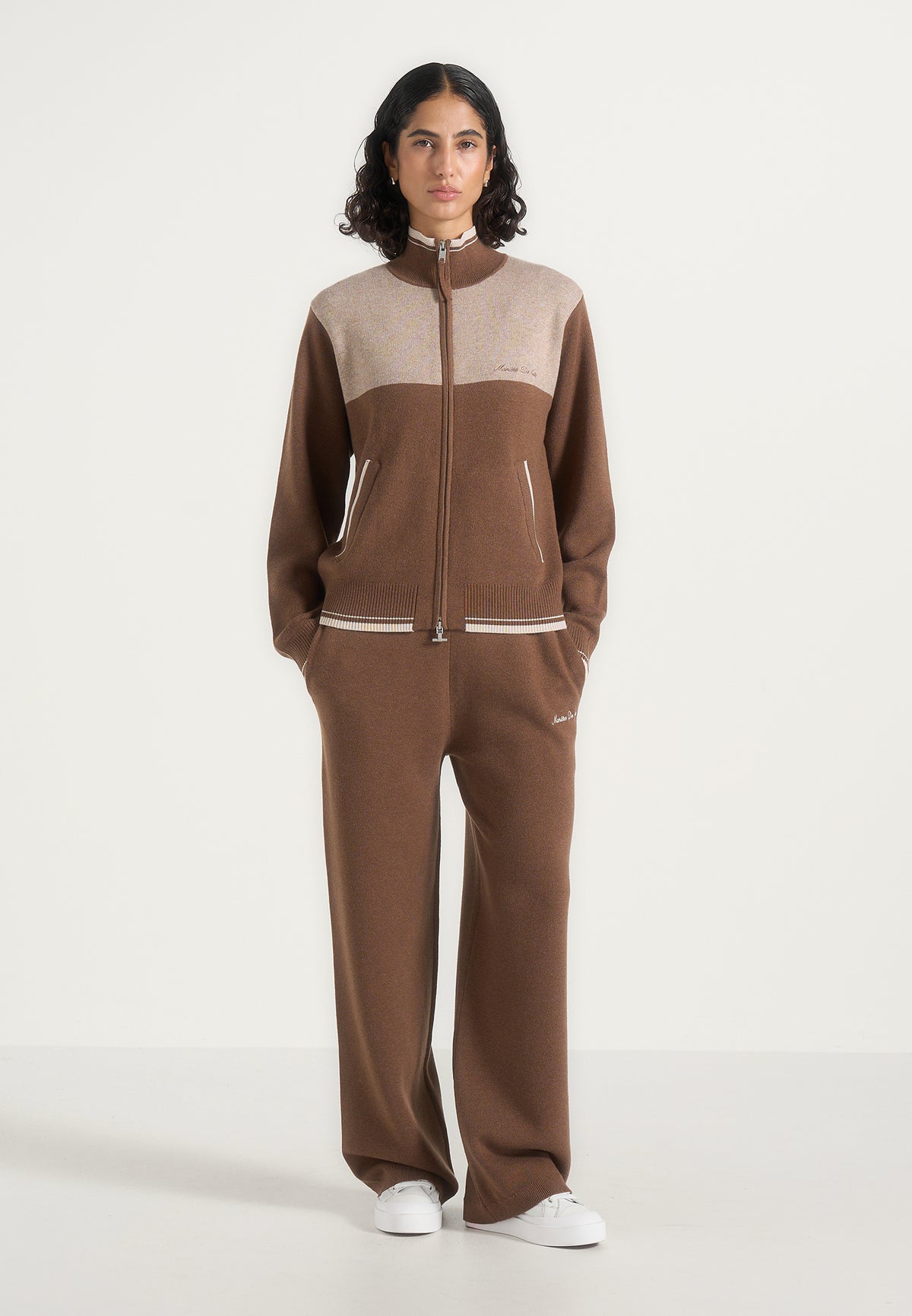 Mathieu - Color Block Signature Knit Jacket - Taupe / Beige