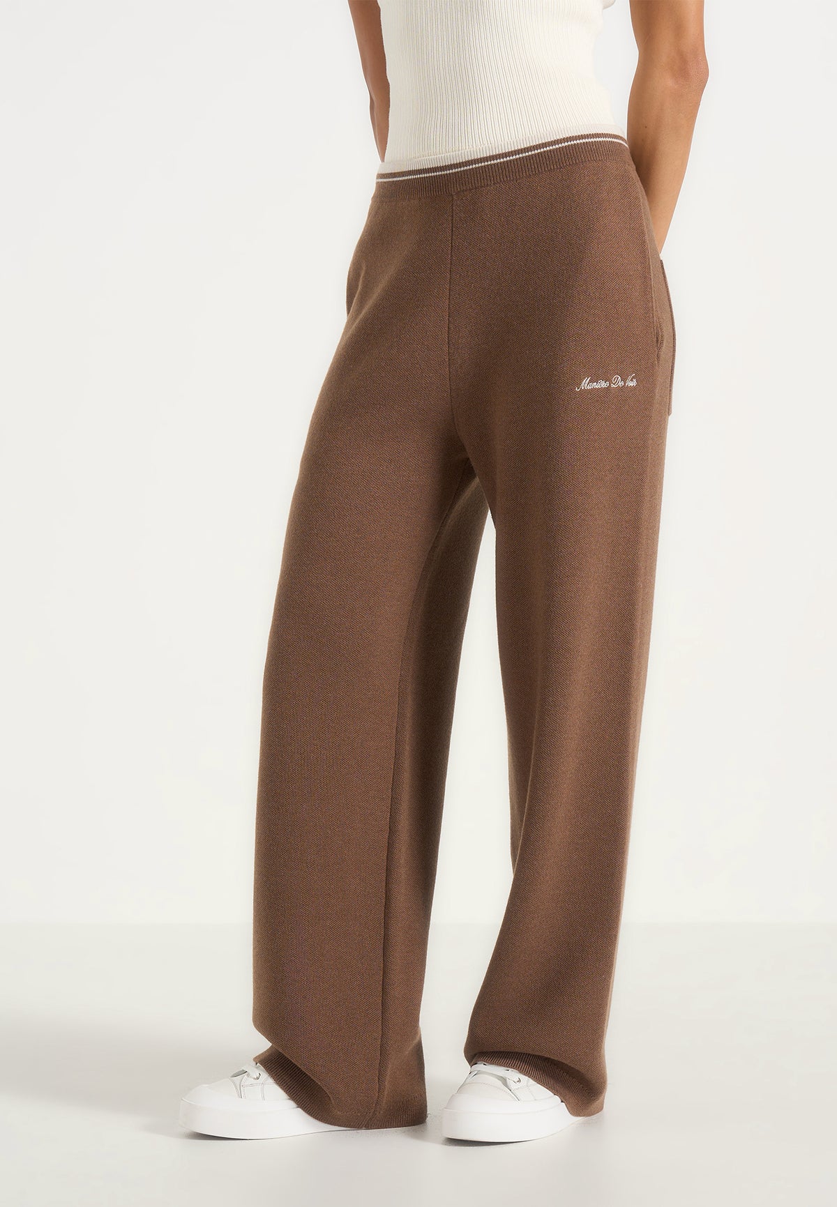 Max - Color Block Signature Knit Track Pants - Taupe / Beige