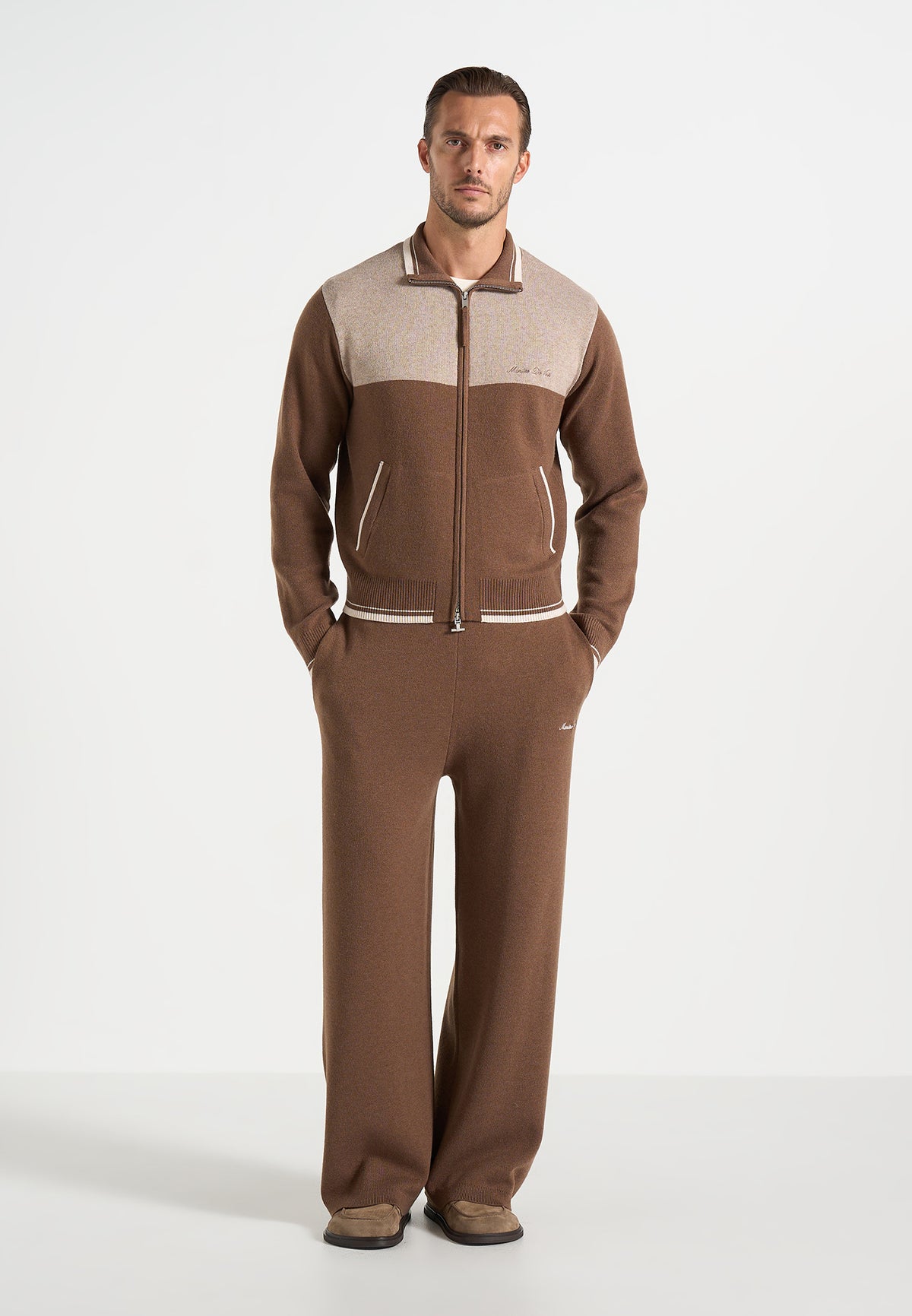 Mathieu - Color Block Signature Knit Jacket - Taupe / Beige