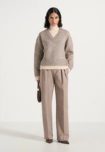 Jacques - Double Layer Wool-Blend V-Neck Knit Sweater - Taupe