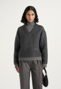 Jacques - Double Layer Wool-Blend V-Neck Knit Sweater - Charcoal