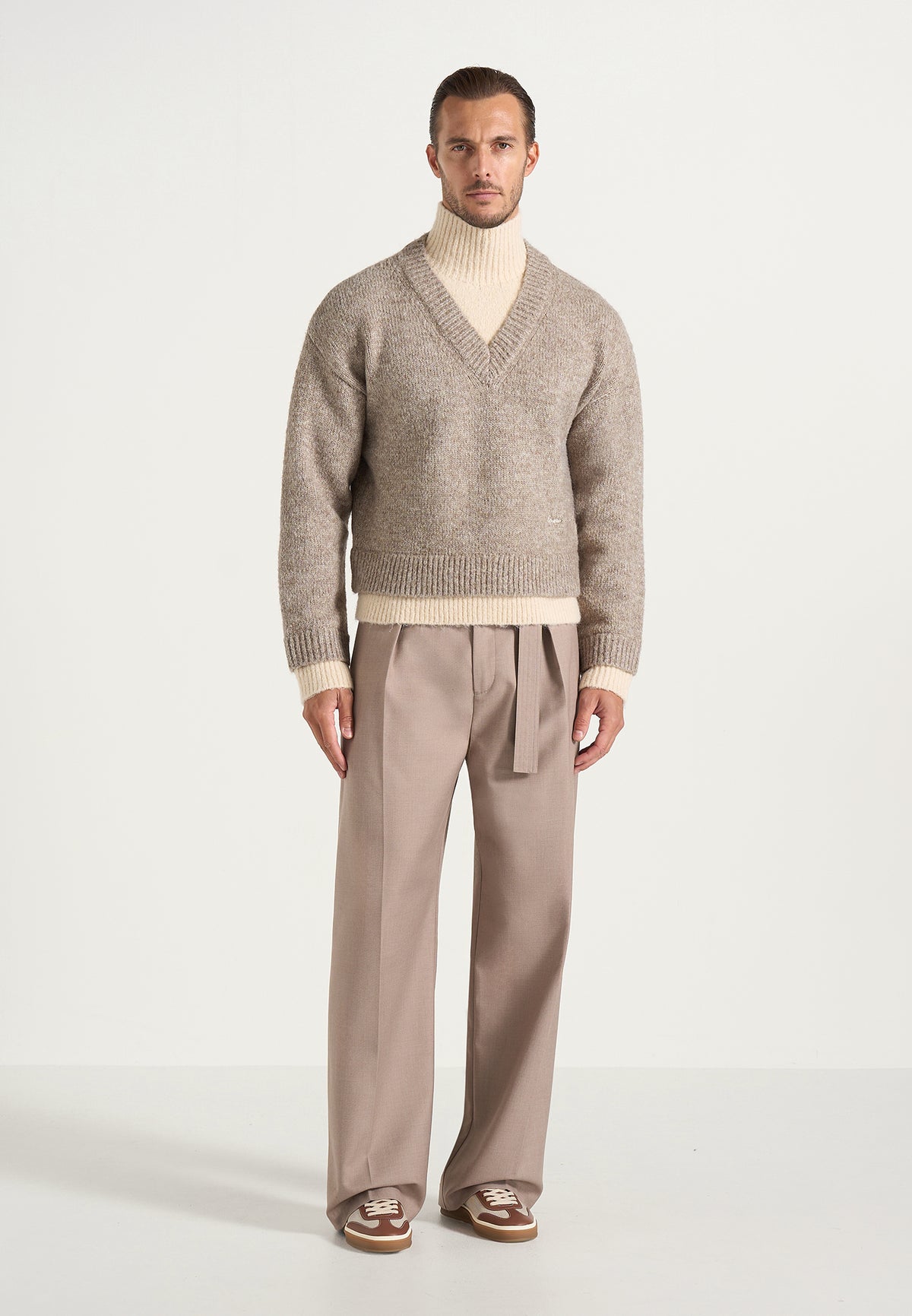 Jacques - Double Layer Wool-Blend V-Neck Knit Sweater - Taupe