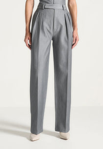 Julie - Pinstripe Twin Pleat Dress Pants - Grey
