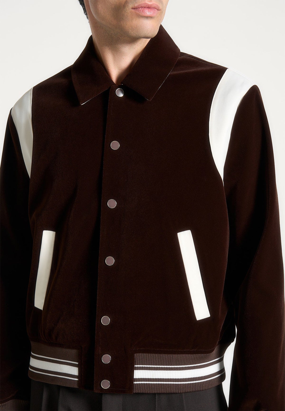 Nico - Velvet & Satin Varsity Jacket - Brown